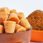 Organic Gur or Jaggery Powder and cubes, Jaggery is used as an ingredient in sweet and s